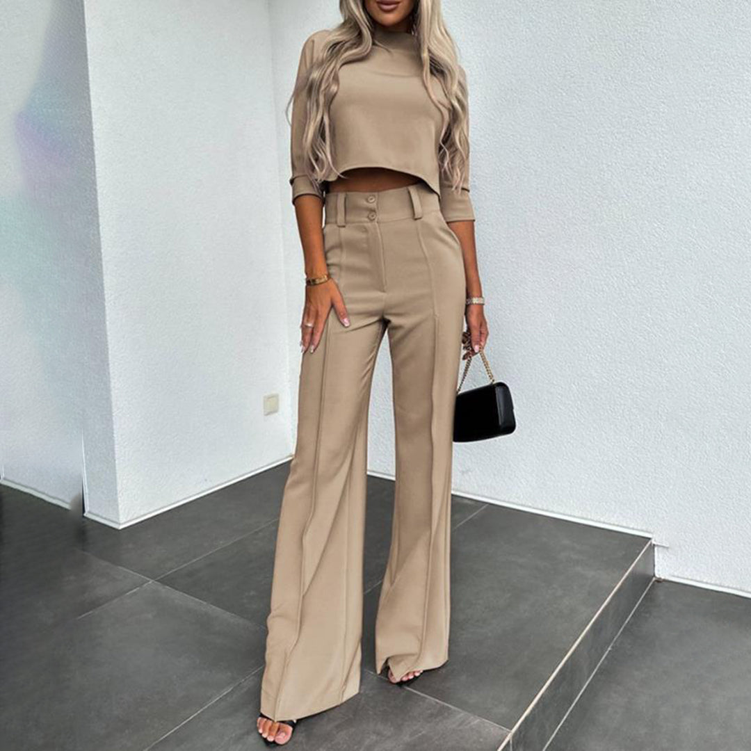 Comfortable women’s two-piece set – simple elegance, polyester, for autumn days