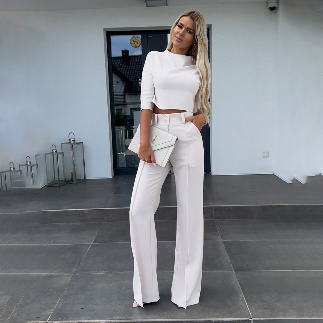 Comfortable women’s two-piece set – simple elegance, polyester, for autumn days