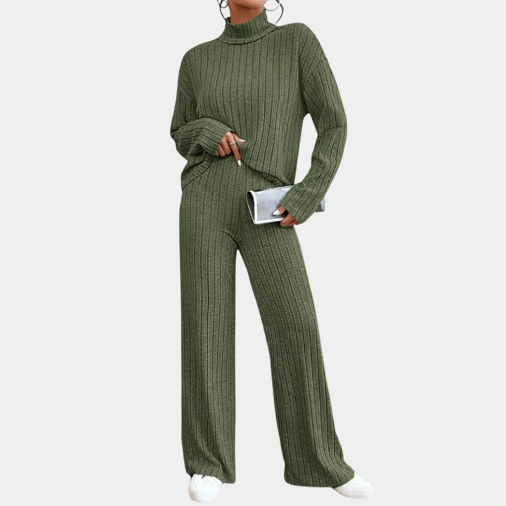 Breathable women’s two-piece set – elegant ribbed design, 100% cotton, for office and casual wear