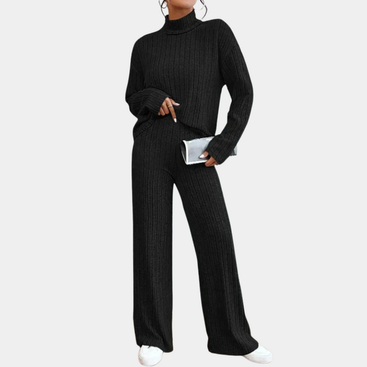 Breathable women’s two-piece set – elegant ribbed design, 100% cotton, for office and casual wear