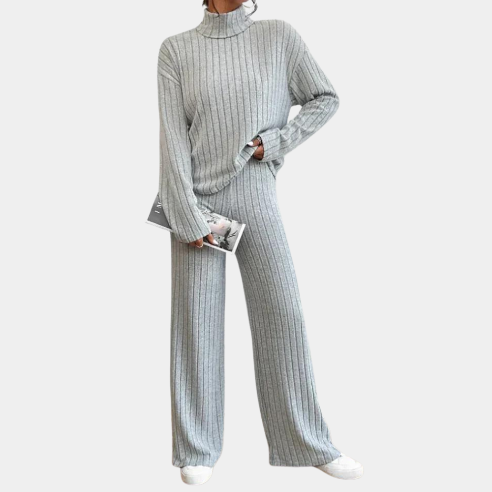 Breathable women’s two-piece set – elegant ribbed design, 100% cotton, for office and casual wear