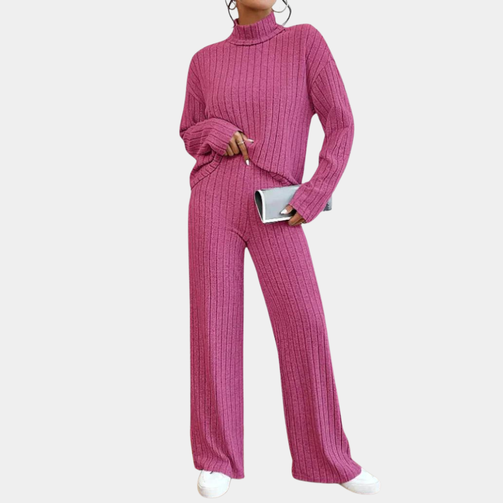 Breathable women’s two-piece set – elegant ribbed design, 100% cotton, for office and casual wear