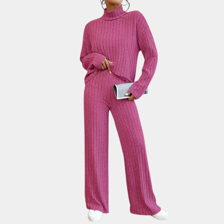 Breathable women’s two-piece set – elegant ribbed design, 100% cotton, for office and casual wear