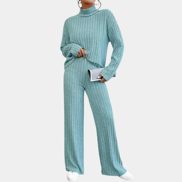 Breathable women’s two-piece set – elegant ribbed design, 100% cotton, for office and casual wear