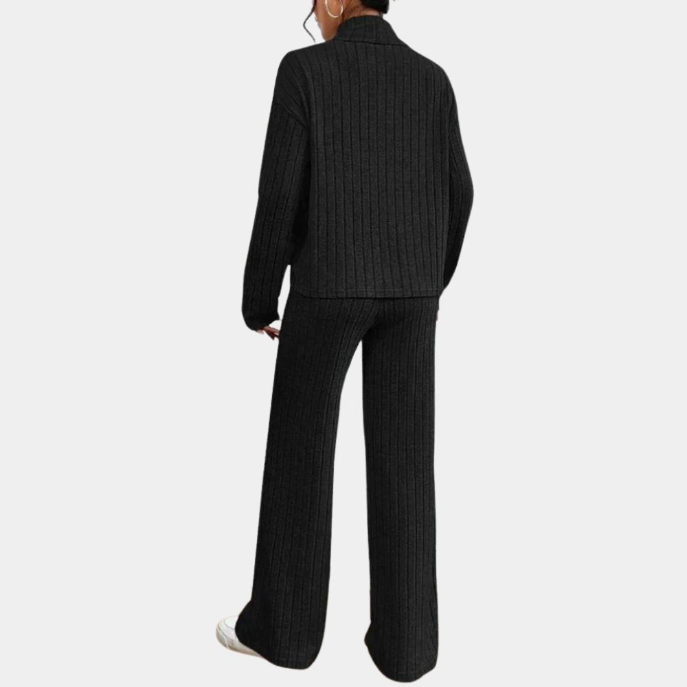 Breathable women’s two-piece set – elegant ribbed design, 100% cotton, for office and casual wear