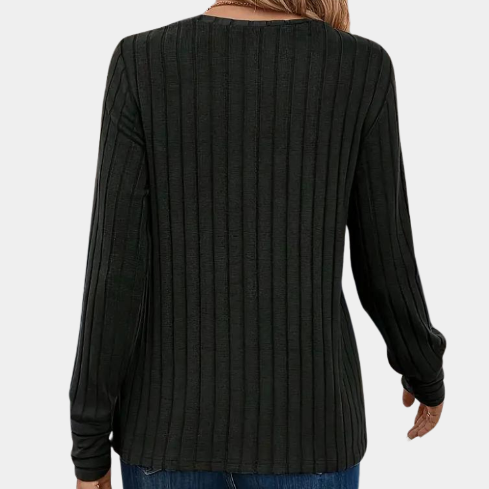 Breathable women’s ribbed long sleeve t-shirt – round neck, high-quality cotton, ideal for spring and summer
