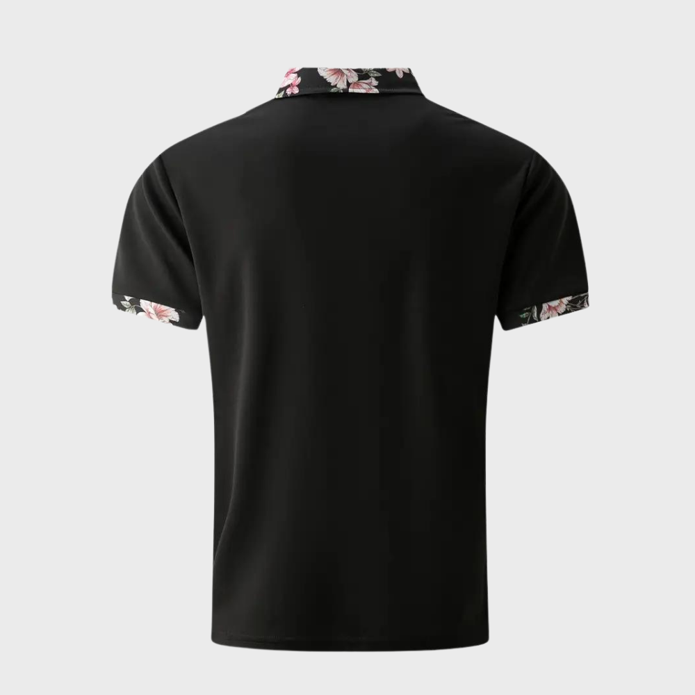 Breathable men’s polo shirt – floral design, polyester, for casual days