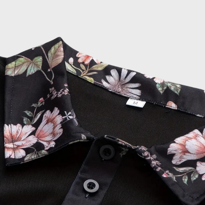 Breathable men’s polo shirt – floral design, polyester, for casual days