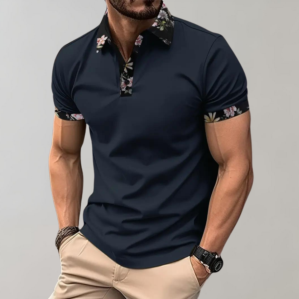 Breathable men’s polo shirt – floral design, polyester, for casual days