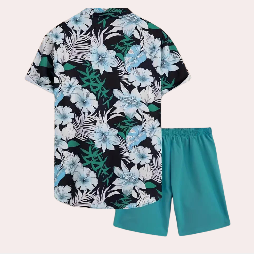 Breathable men’s floral set – short sleeve shirt and shorts, lightweight cotton, ideal for spring and summer
