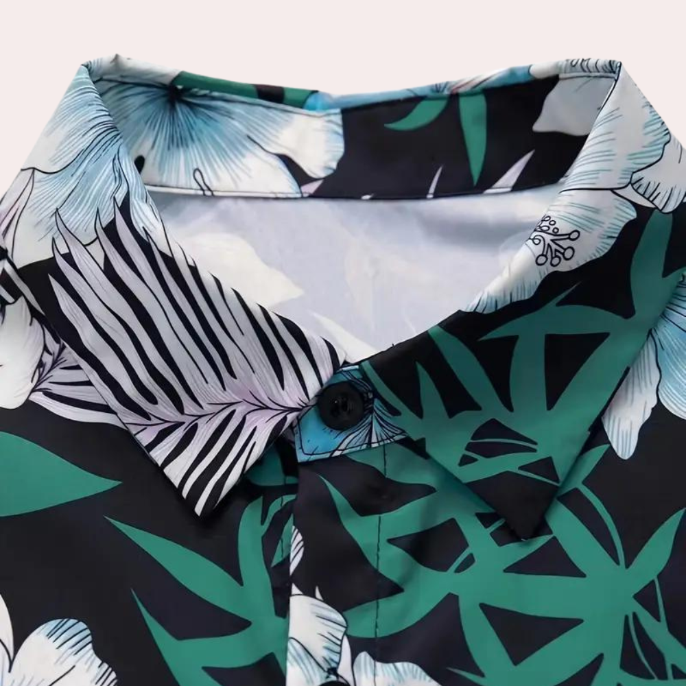 Breathable men’s floral set – short sleeve shirt and shorts, lightweight cotton, ideal for spring and summer