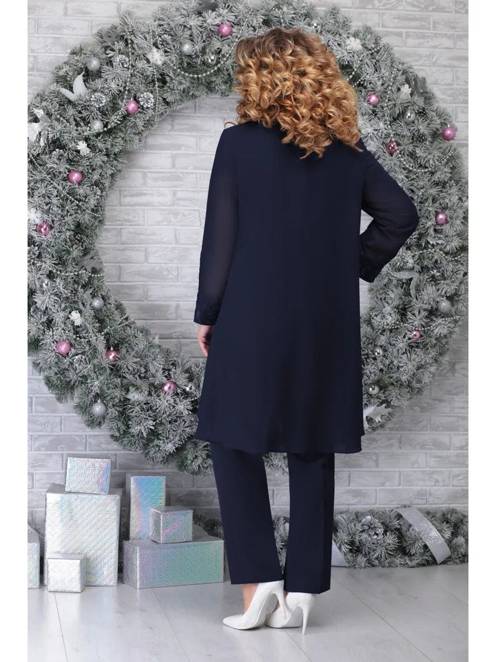 Breathable plus size suit for women – short sleeve blouse, lace jacket, versatile for special occasions