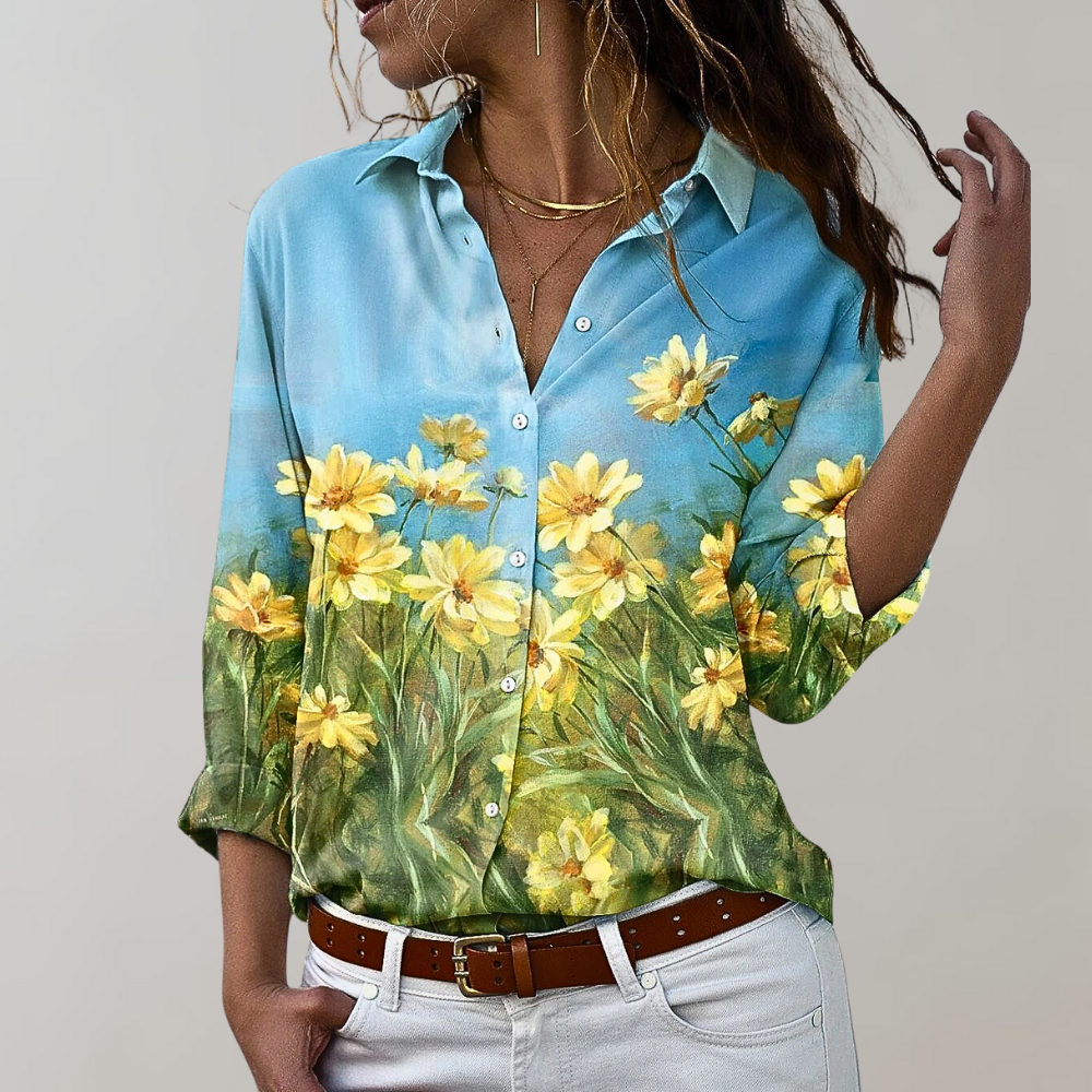 Breathable women’s blouse – long sleeve, versatile prints, for office or casual wear