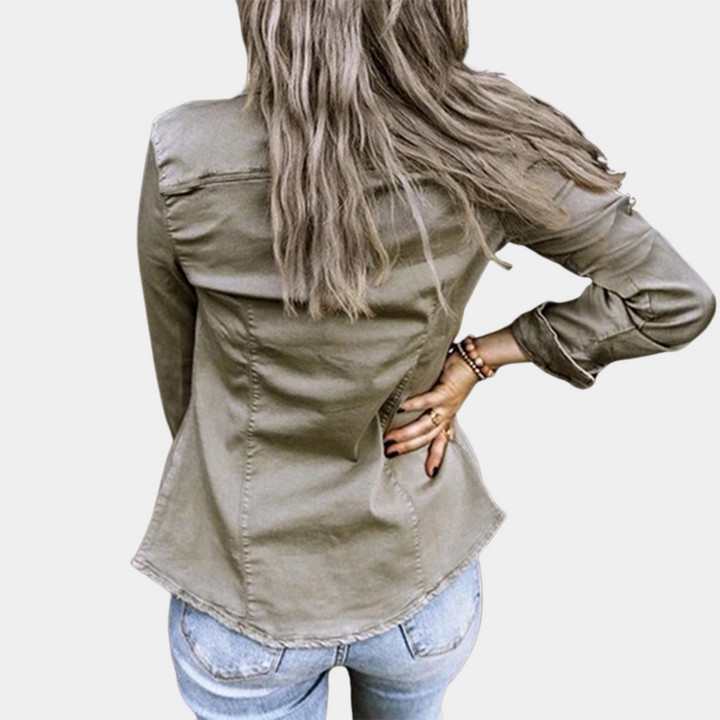 Breathable women’s denim blouse – urban relaxed fit, cotton blend, for casual layering