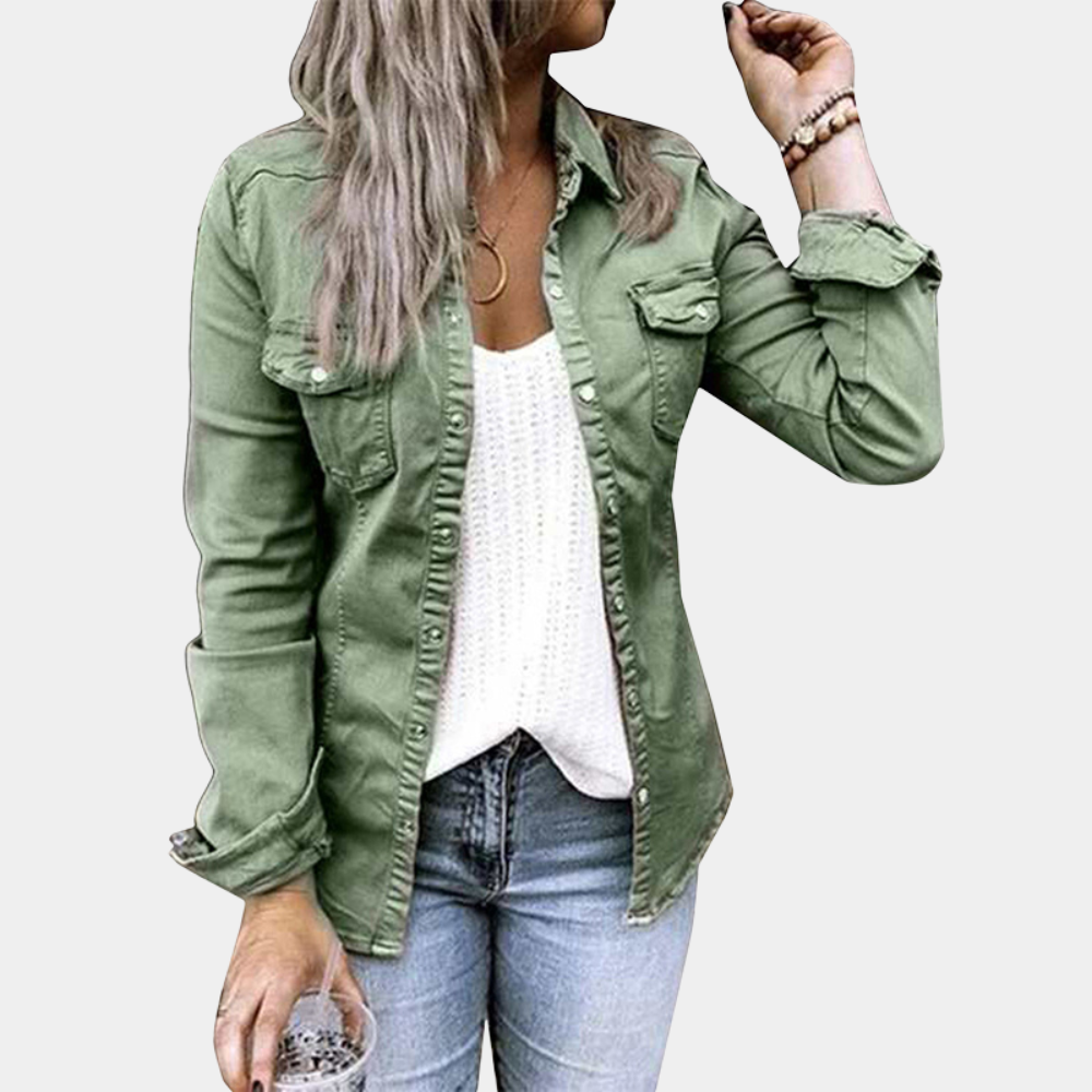 Breathable women’s denim blouse – urban relaxed fit, cotton blend, for casual layering