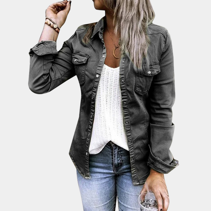 Breathable women’s denim blouse – urban relaxed fit, cotton blend, for casual layering
