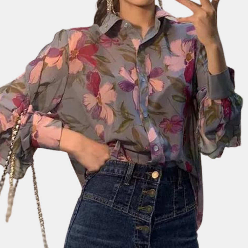 Breathable women’s floral blouse – relaxed fit, chiffon, for autumn outings