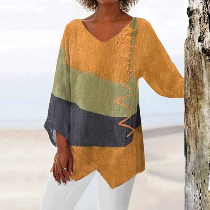 Breathable women’s tricolor shirt – modern design, soft polyester, for all occasions