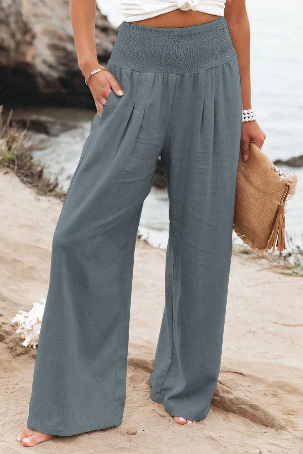 High Waist Wide Leg Linen Pants for Women, Lightweight Palazzo Trousers, Elegant and Versatile Fashion