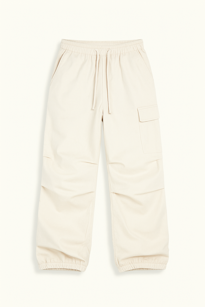 White Cargo Pants for Women with Adjustable Waistband and Functional Pockets, Modern Utilitarian Style