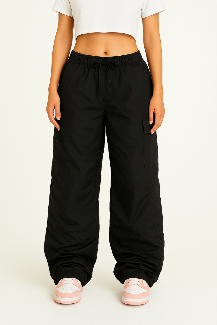 Black Cargo Pants for Women with Adjustable Waist, Multiple Pockets, and Relaxed Fit for Versatile Styling