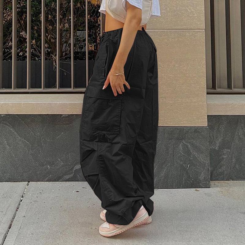 Black Cargo Pants for Women with Adjustable Waist, Multiple Pockets, and Relaxed Fit for Versatile Styling