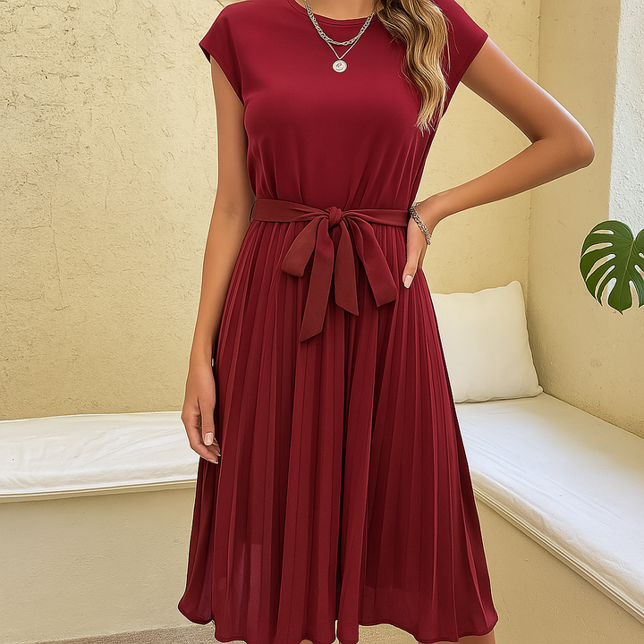 Short Sleeve Pleated Mini Dress for Summer Casual Wear - Elegant &amp; Comfortable Summer Dress for Everyday Style
