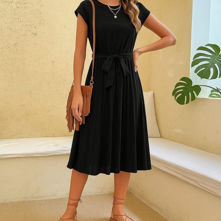 Short Sleeve Pleated Mini Dress for Summer Casual Wear - Elegant &amp; Comfortable Summer Dress for Everyday Style