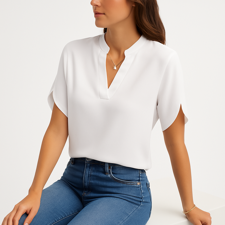 Summer Tops For Women Blouse V Neck Short Sleeve Loose White Shirts Fashion