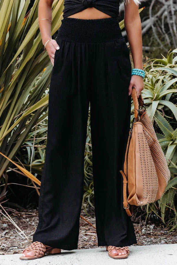 High Waist Wide Leg Linen Pants for Women, Lightweight Palazzo Trousers, Elegant and Versatile Fashion