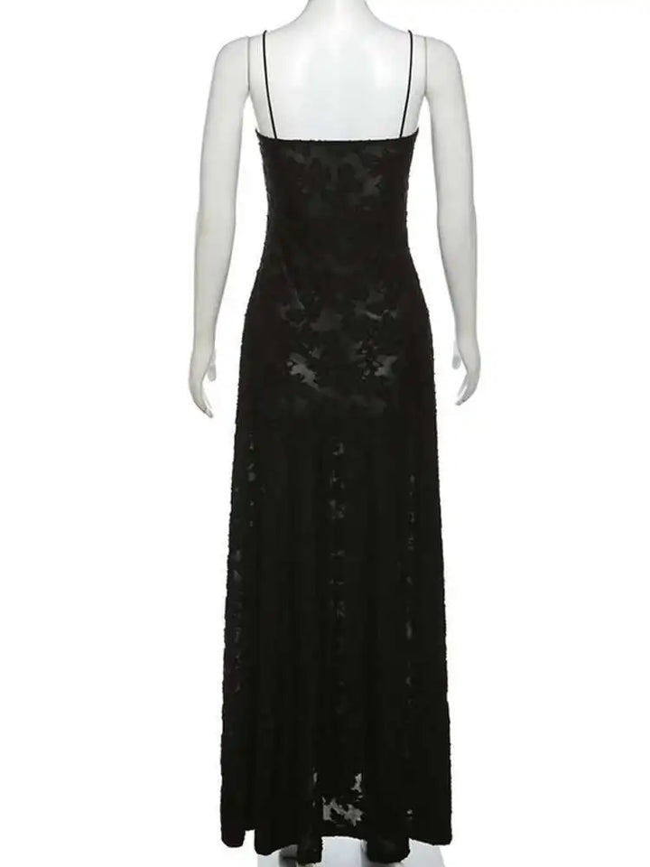 Elegant Backless Lace Maxi Dress for Women, Bodycon Evening Party Dress with Chic Design and Sophisticated Detailing