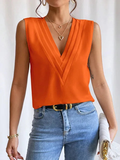 Lightweight &amp; flattering women’s blouse – sleeveless pleated design, high-quality fabric, for elegant occasions