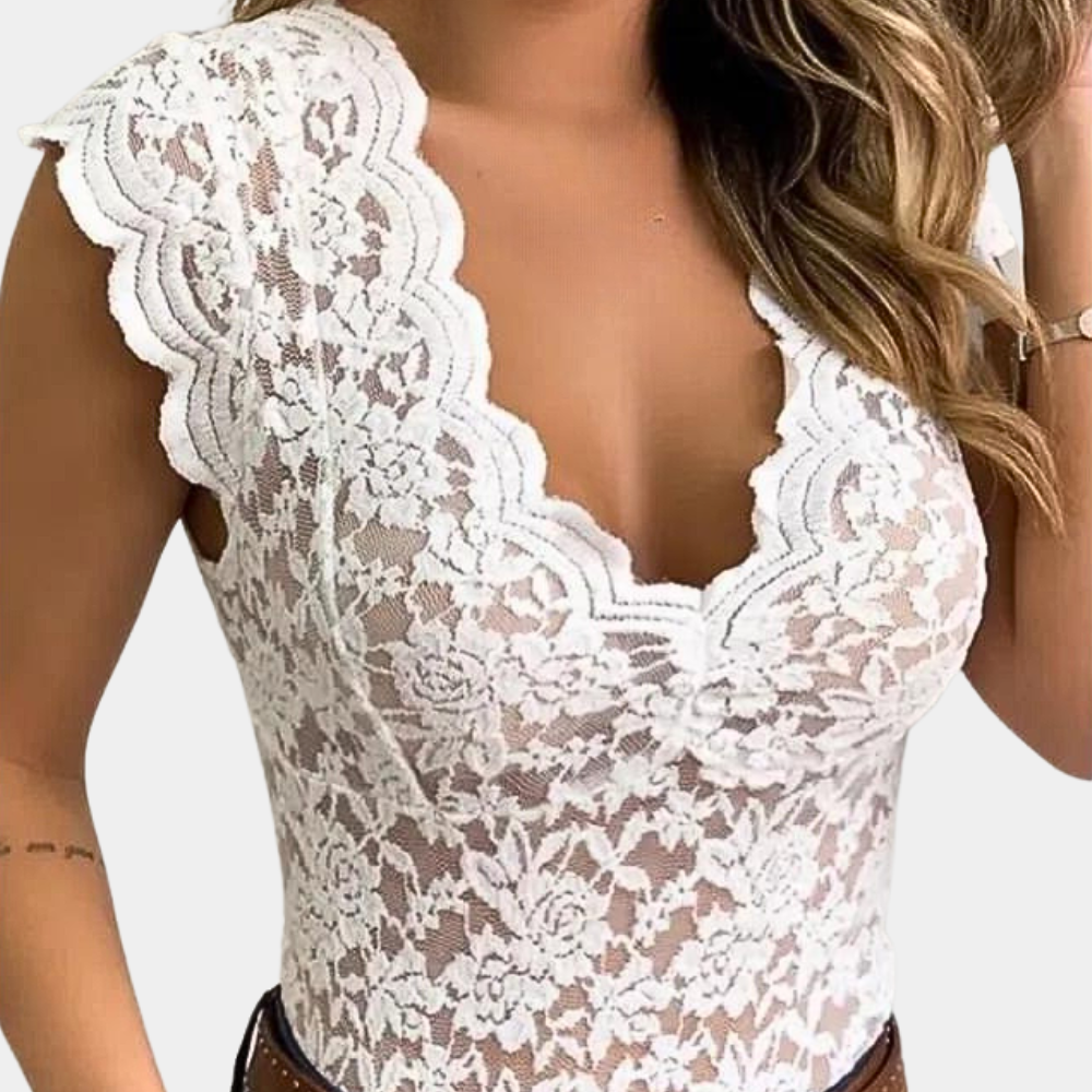 Lightweight women’s lace blouse – sleeveless V-neck design, breathable fabric, for special occasions