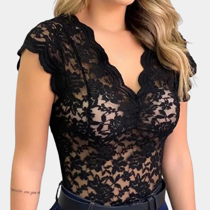 Lightweight women’s lace blouse – sleeveless V-neck design, breathable fabric, for special occasions