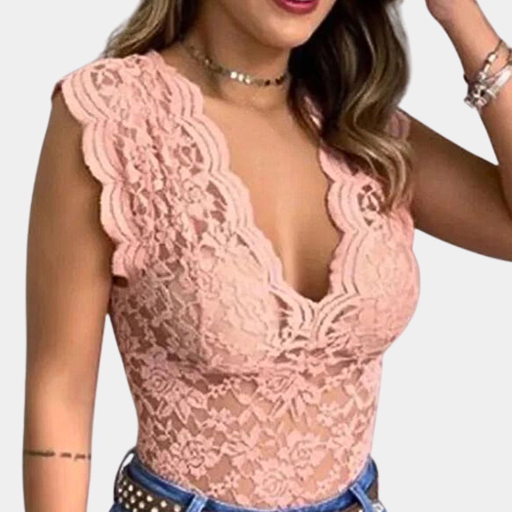 Lightweight women’s lace blouse – sleeveless V-neck design, breathable fabric, for special occasions