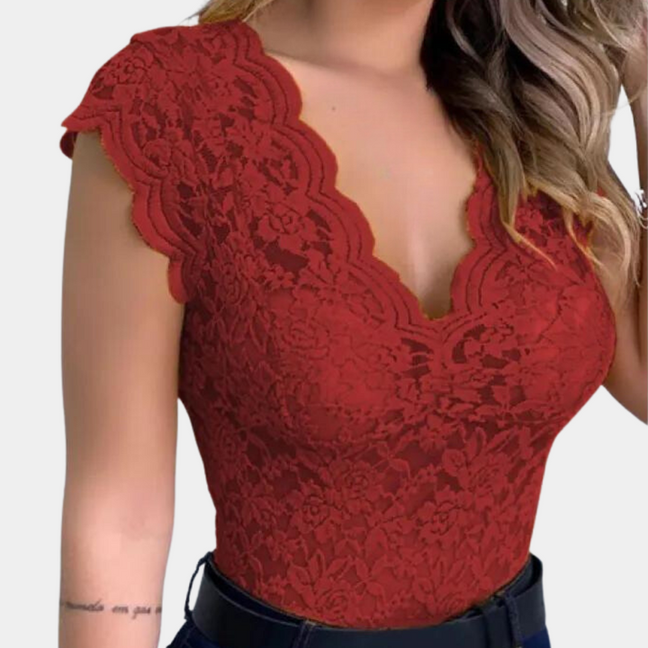 Lightweight women’s lace blouse – sleeveless V-neck design, breathable fabric, for special occasions