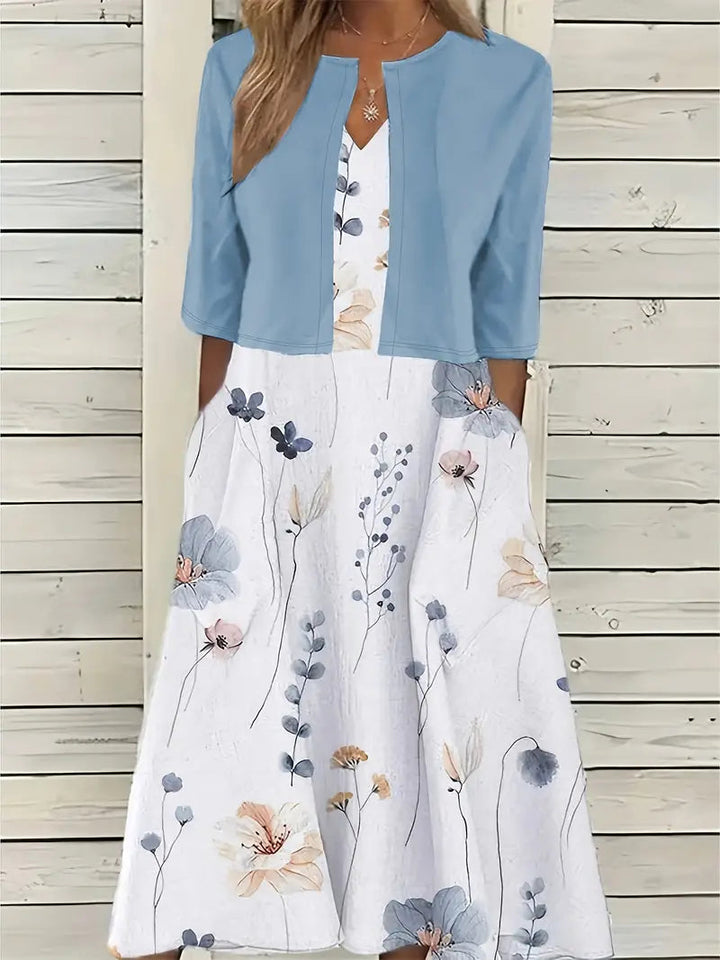 Flowy women’s maxi dress – fitted floral skirt with solid crop top, for weddings or special occasions