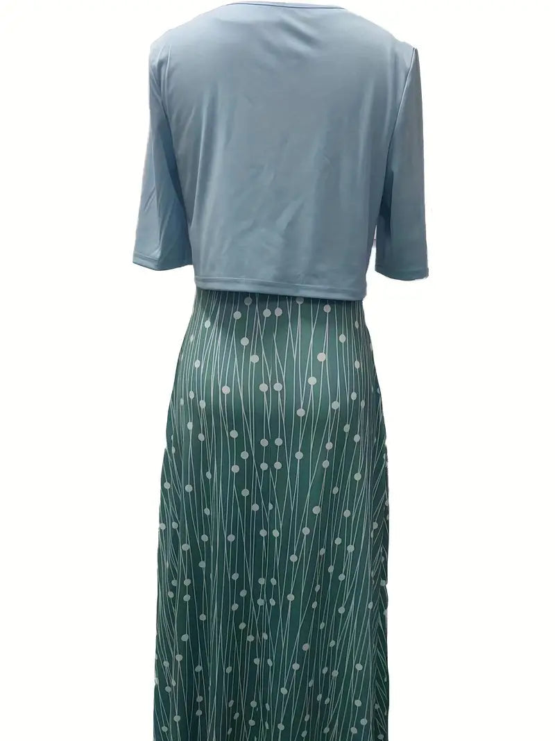 Flowy women’s maxi dress – fitted floral skirt with solid crop top, for weddings or special occasions