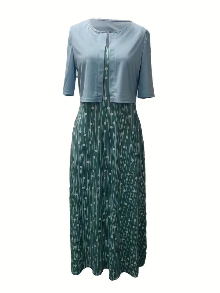 Flowy women’s maxi dress – fitted floral skirt with solid crop top, for weddings or special occasions