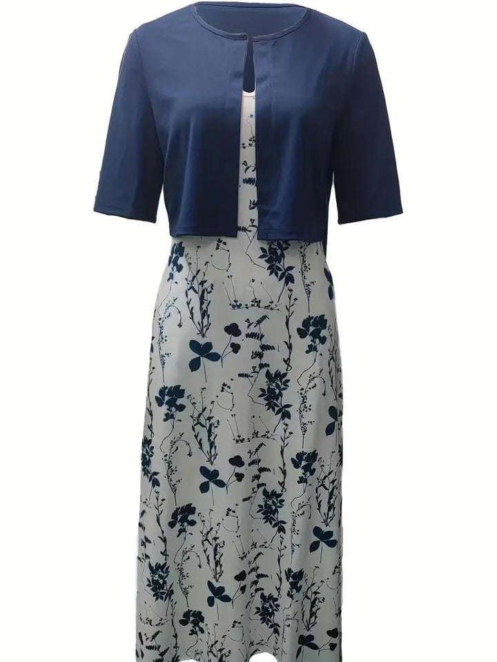 Flowy women’s maxi dress – fitted floral skirt with solid crop top, for weddings or special occasions