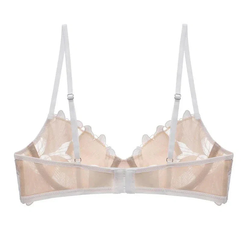 Florisse Mesh Lingerie Set with Floral Embroidery, Underwire Bra and Matching Thong, Sheer Black or Beige Sexy Lingerie Sets