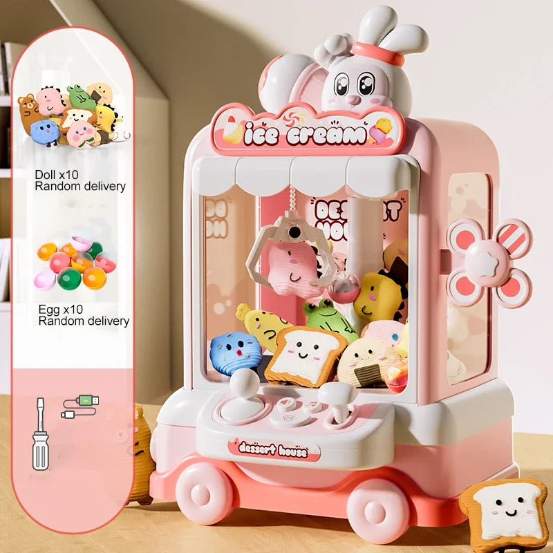Mini Cartoon Claw Crane Machine Toy for Kids - Plush Rabbit Doll Grabber with Music &amp; Lights