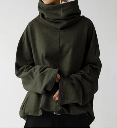 Oversized Women Turtleneck Sweatshirt - Funnel Neck, Cotton