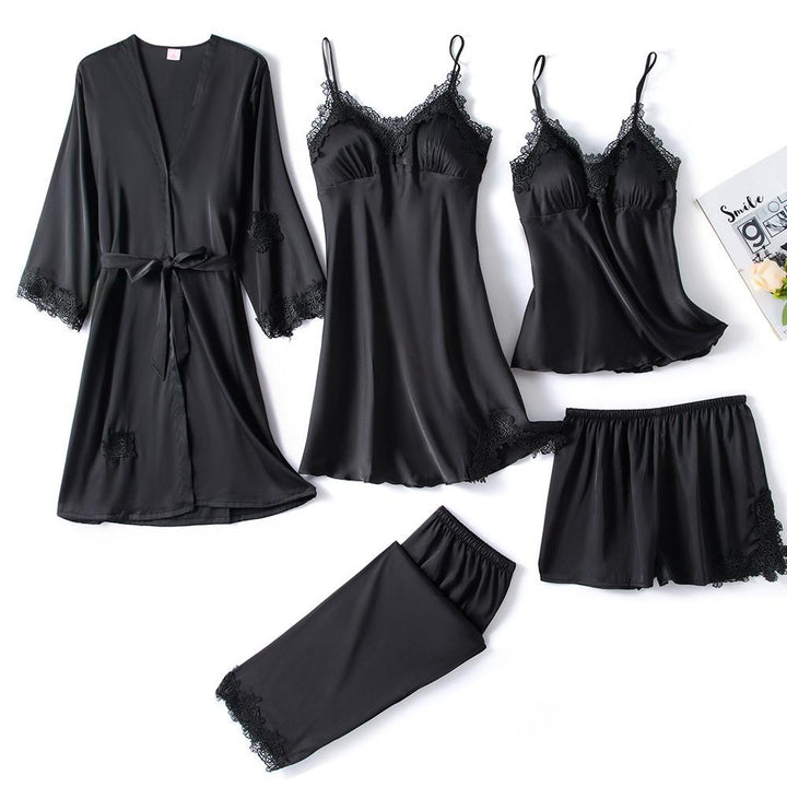 Silk Pajamas Set for Women, Adjustable Straps, Elegant Lace Design, Soft and Comfortable Sleepwear, Breathable Satin Fabric