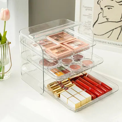 3 Layers Cosmetic Storage Box - Dustproof Makeup Organizer for jewellery, Skin Care, Desktop