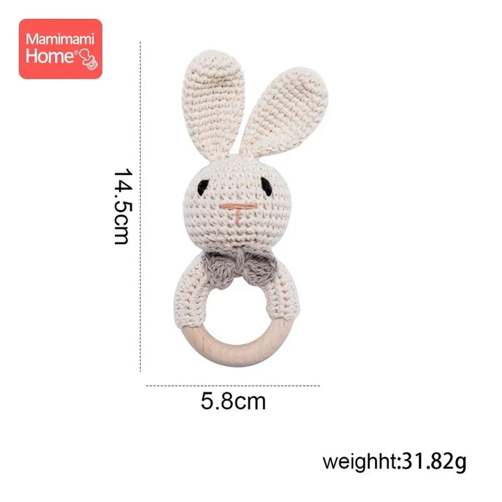 Wooden Crochet Baby Teether Rattle Toy, BPA-Free Infant Teething Toy for Newborns, Safe and Engaging Multi-Functional Design