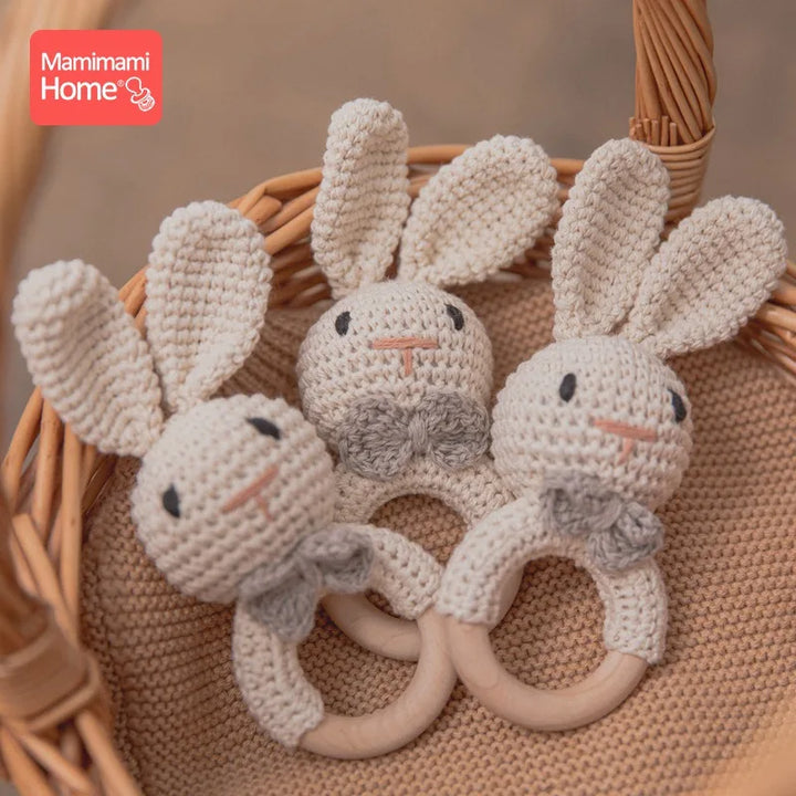 Wooden Crochet Baby Teether Rattle Toy, BPA-Free Infant Teething Toy for Newborns, Safe and Engaging Multi-Functional Design