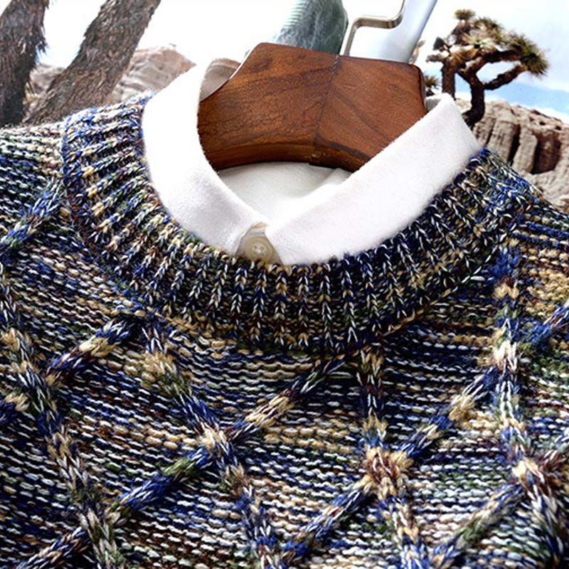 Soft Textured Men’s Sweater - Crewneck Knit, Cotton Casual