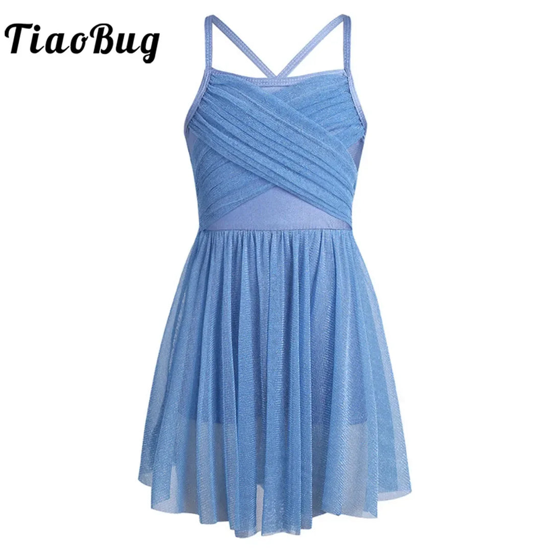 Lightweight Girls’ Dance Dress – Lyrical, Glitter Mesh, Polyester, For Ballet, Gymnastics