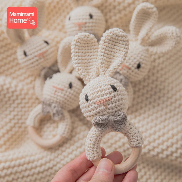 Wooden Crochet Baby Teether Rattle Toy, BPA-Free Infant Teething Toy for Newborns, Safe and Engaging Multi-Functional Design